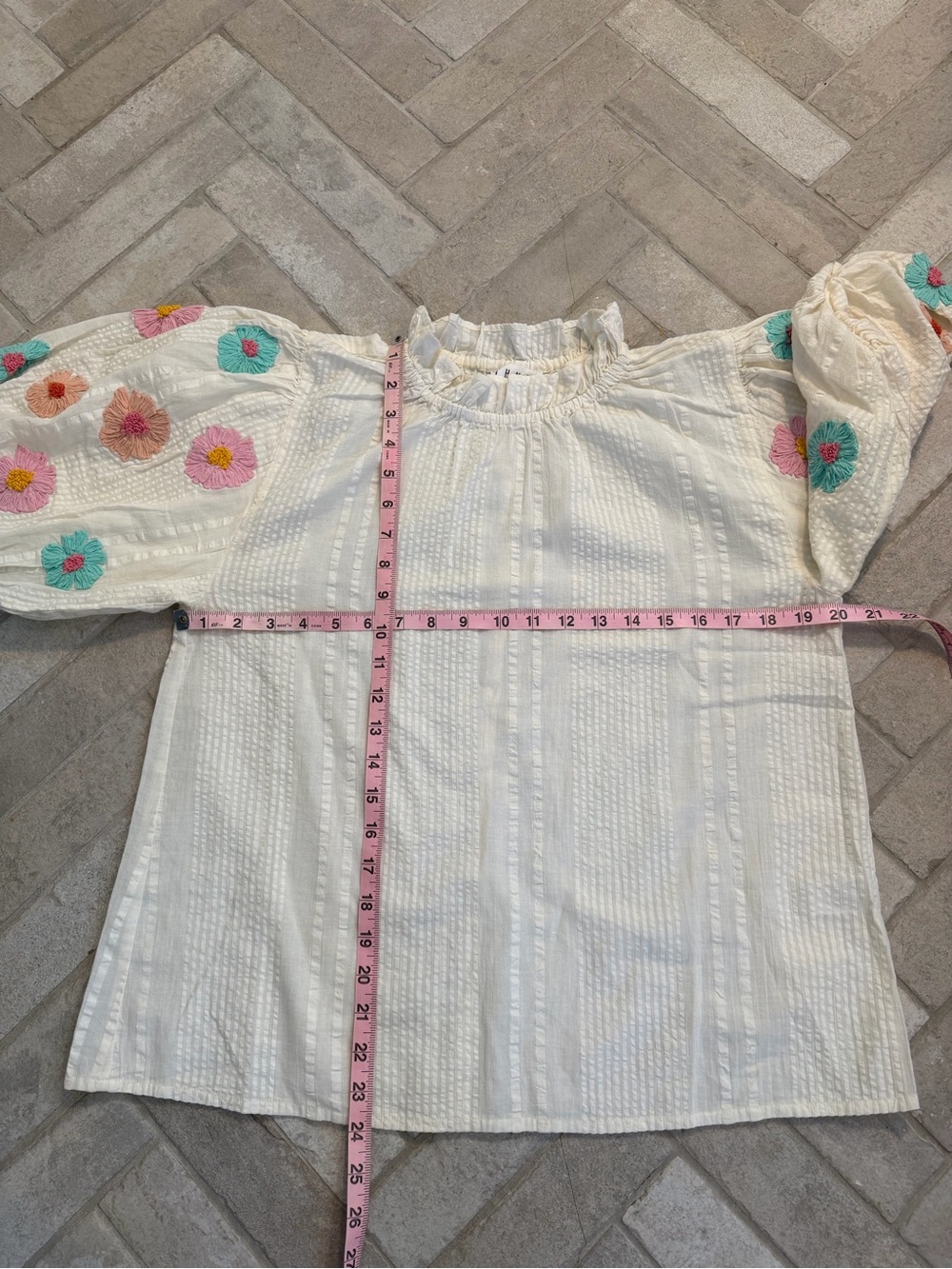 THML Ivory Puff-Sleeve Blouse with Multicolor Floral Embroidery size S - Picture 5 of 6